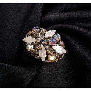 Rare Find Vintage 1950s-1960s Aurora Borealis Rhinestone & Mother-Of-Pearl Leaf